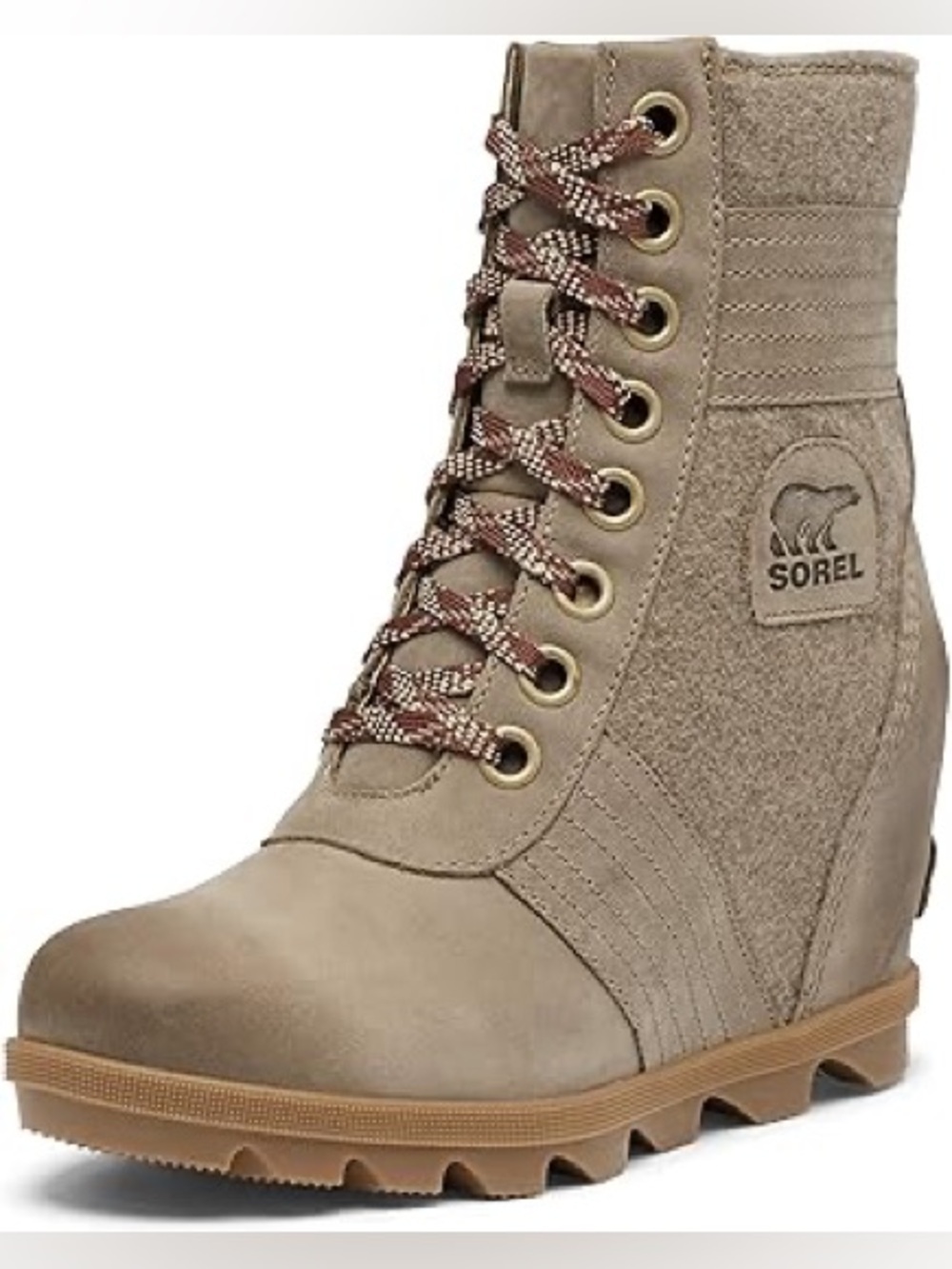 Sorel Lexi Wedge Lace Up Taupe Khaki II Bootie Boots